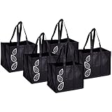 Bekith 5 Piece Large Collapsible Shopping Bags Set,Black Reusable Grocery Tote Bag