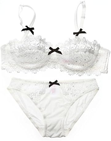 Olsine Women' Comfort Sexy Thin Clear Lace Underwire Push-up Bra Set With Briefs 32A-42D 38B (White)