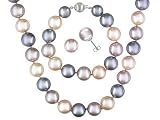 12-14MM COLOR ENHANCED MANMADE ORGANIC MOTHER OF PEARL STERLING SILVER NECKLACE BRACELET EARRINGS