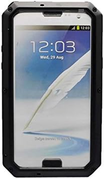 Queens® Slight Waterproof Case Cover for Samsung Galaxy Note 2 II Tank Aluminum Hard Metal Corning Gorilla Glass Dustproof Snowproof Water Resistant Waterproof Protective Case Cover with Clear Screen Protector for Samsung Galaxy Note 2 II(B-All Black)