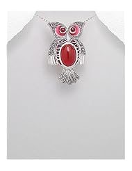 Owl Colored Enamel Pendant Necklace In 92.5 Sterling Silver