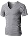 H2H Men's Vintage Shoulder Zipper T-Shirts with V-Neck Short Sleeve