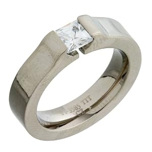 Gents Titanium  Hoyeke 6mm Single Zirconia Set Ring - Size Q