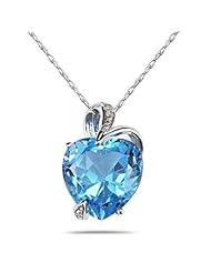 3.00 Carat Swiss Blue Topaz and Diamond Heart Pendant in .925 Sterling Silver