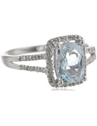 Sterling Silver Classic Aquamarine Diamond Ring (1/10cttw, I-J Color, I2-I3 Clarity), Size 7