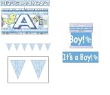 IT'S A BOY- PARTY Decorating Set/BABY SHOWER/Banner/PENNANTS/BLUE DECOR/Warning Tape/NEW