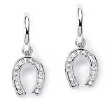 Solid Sterling Silver Cubic Zirconia Rhodium Plated Horse Shoe Earring