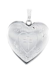 Heart Locket Engraved with Cross in Sterling Silver