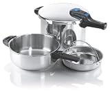 Fagor Combi Xpress 4+8 - Set de 2 ollas rápidas de 8+4L con tapa, salida vertical, cierre automatico y cestillo inox
