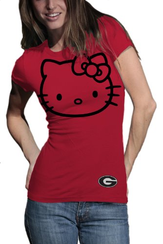 NCAA Georgia Bulldogs Hello Kitty Inverse Junior Crew Tee Shirt (Red, Small)