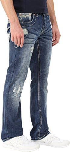Antique Rivet Men's Tadeo Straight Jeans with Leather Trim in Merrick Merrick Jeans 34 X 34