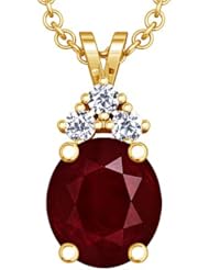 18K Yellow Gold Oval Cut Ruby And Round Diamond Pendant