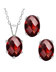 3.00 Ct Checkerboard Red Garnet Gemstone Sterling Silver Pendant Earrings Set