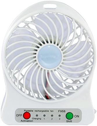 CrazyB 4 Inch Vanes Portable USB Handheld Rechargeable Battery Powered Desktop Fan with 3-level Speed for Outdoor, Hiking, Fishing, Camping, Picnic, Baby Stroller, BBQ and Indoor (White)