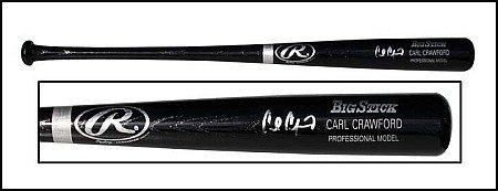 Carl Crawford Autographed/Hand Signed Professional Model Rawlings Bat
