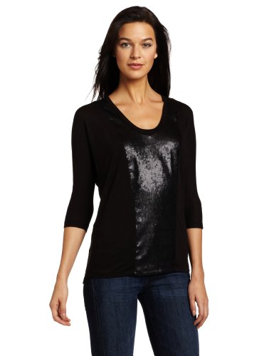 Three Dots Women's U-Neck Top, Black, X-Large