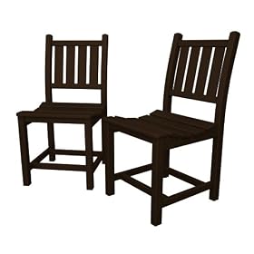 Polywood Outdoor FurnitureTraditional Dining Chair, Set of 2, Mahogany-Recycled Plastic...