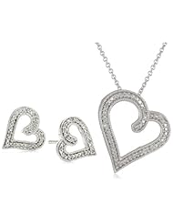 Sterling Silver Diamond Accent Heart Shape Pendant and Earrings Box set (I-J Color, I2-I3 Clarity), 18"
