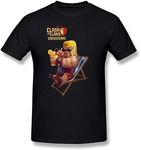 FAFA Men's Clash Clans On Vacation Cotton Round Collar T Shirt,M,Black