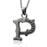 Mens Black Sterling Silver Alphabet Initial Letter P Black Diamond Pendant Necklace-0.11 carat