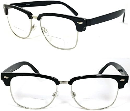 Horned Rim Men Women Bifocal Reading Glasses Clear Lens (+1.50, Black)