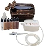 Belloccio's Complete Professional Airbrush Cosmetic Makeup System with a DARK Shade Airbrush Makeup Foundation Set (6 - 1/2 oz Bottles)