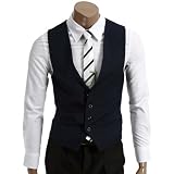 DOUBLJU Mens Casual 4button Slim Vest NAVY XL (095D)
