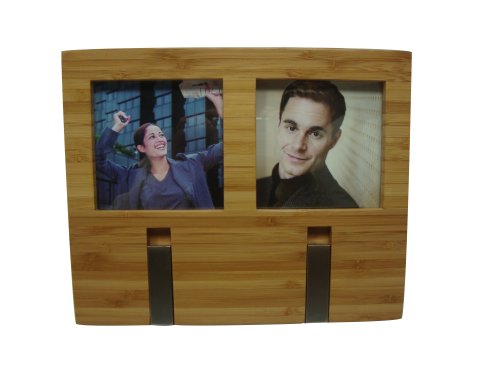 Zeller 13587 Hakenleiste 2-er, mit Fotorahmen 24 x 19.5 x 1.9, Bamboo / Alu
