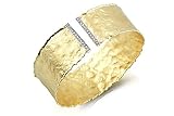14K Yellow Gold Matte and Hammered-Finish Hand-Crafted Cuff-Bracelet, Enhanced with White Gold Pave Set Diamonds.