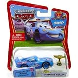 Disney / Pixar CARS Movie 1:55 Die Cast Car with Lenticular Eyes Dinoco Lightning McQueen with Piston Cup Chase Piece!