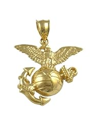 14K Solid Gold Charm Pendant US Marine Corps 20 x 18 mm + Bail