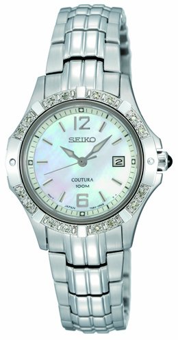 Seiko Coutura 16-diamond White Mop Dia Silver Tone Stainless Steel Band Ladies Watch