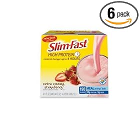 Slim-Fast High Protein Ready To Drink, Extra Creamy Strawberry, 11-Ounce Cans in 4-Count Boxes (Pack of 6)
