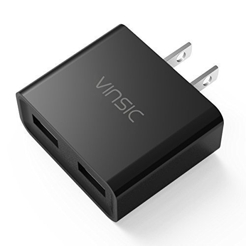 USB Charger, Vinsic 12W Dual-Port USB Travel Charger Adapter, 5V 2.4A for iPhone iPad iPod, Samsung Galaxy, Cell Phones, Tablets (Black)