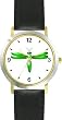 Green Dragonfly or Dragon Fly - JP - WATCHBUDDY&reg; DELUXE TWO-TONE THEME WATCH - Arabic Numbers - Black Leather Strap-Size-Large ( Men's Size or Jumbo Women's Size )