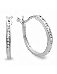 0.10 Carat (ctw) 1.7 mm 10K White Gold Round Diamond Hoop Earrings 1/10 CT