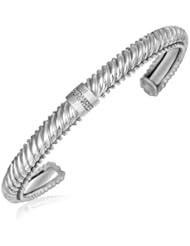Sterling Silver Italian Cable Style Open Bangle with a Diamond Station