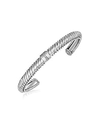 Sterling Silver Italian Cable Style Open Bangle with a Diamond Station