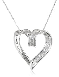 Sterling Silver "A Mothers Love Is Forever" Ribbon Heart Pendant Necklace with Pave Cubic Zirconia Stones, 18"