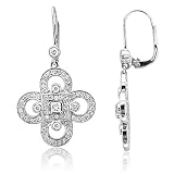 14k White Gold Round and Princess Cut Diamond Drop Earrings (H-I, SI, 0.97 carat)