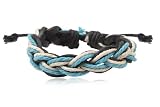 Fashion Black White & Blue Leather Wrap Cuff Rasta Plait Bracelet Bangle Mens Jewelry