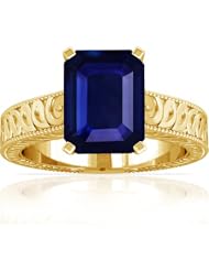 14K Yellow Gold Emerald Cut Blue Sapphire Fana Designer Ring