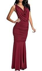 Sexy Sheath Mermaid Backless  Cowl Neck Cotton Floor Length Sleeveless Evening Dress/Party Dress  With Ruffles