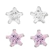 Tressa Sterling Silver 5mm Pink and Clear CZ Star Earrings
