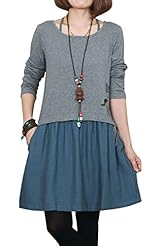 Cotton/Linen Colorblocking Two-Toned Midi Dress 