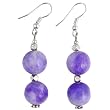 EXP Handmade Purple Agate Dangle Earrings With Faceted Silver Beads