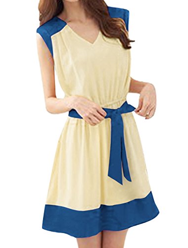 Allegra K Women Sleeveless V Neck Elastic Waist Banded Tank Dress