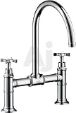 Hansgrohe Axor Montreux Series 16803821 Double Cross Handle Kitchen Cast Spout Faucet with 150 Degree Swivel Spout, Cascade No-Clog Aerator and Bridge Design: Brushed Nickel
