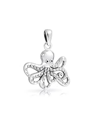 Bling Jewelry Oxidized 925 Sterling Silver Nautical Antique Octopus Pendant