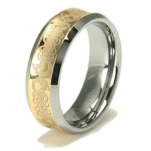 Concave Gold Inlay Celtic Tungsten Carbide Wedding Band Ring sz 8